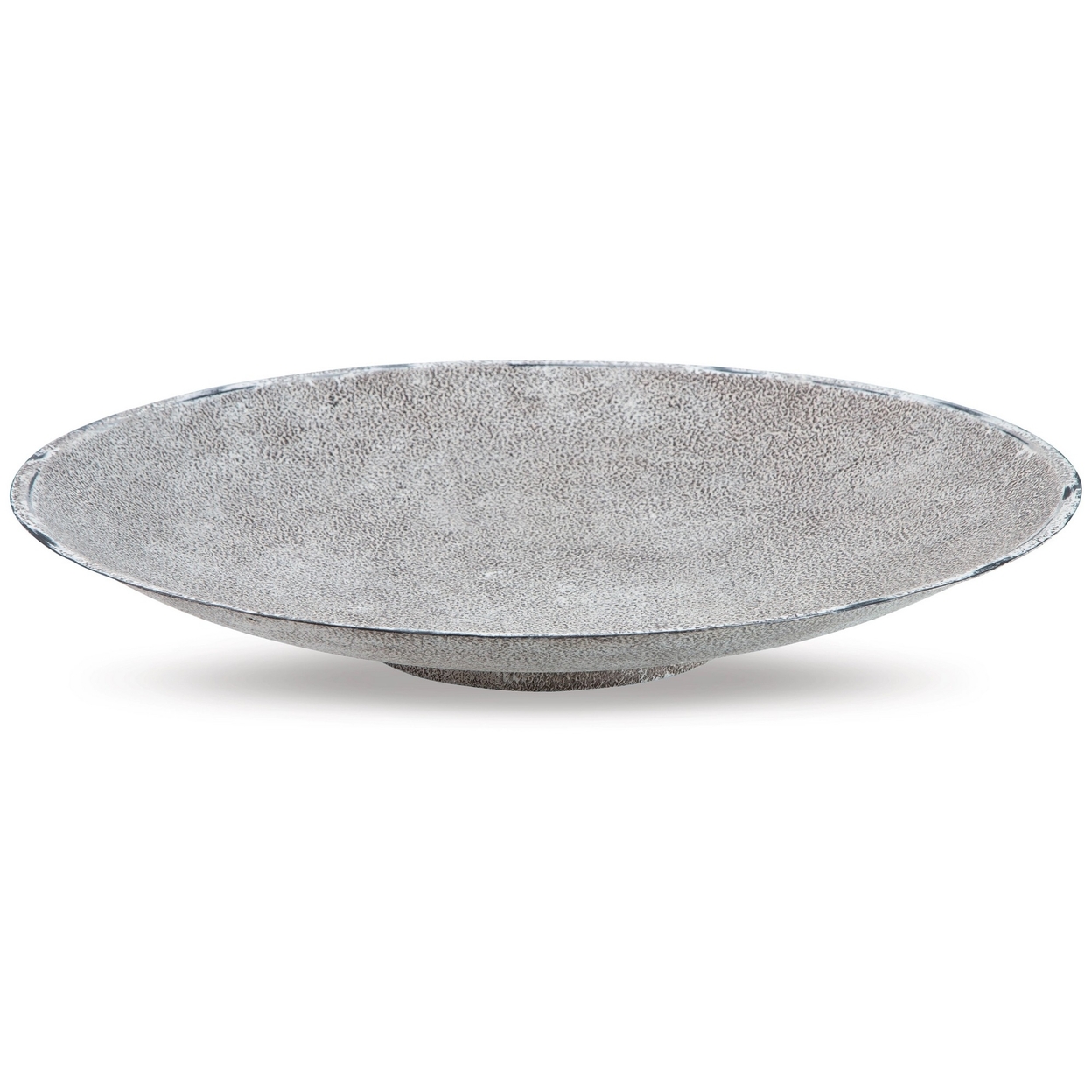 20 Inch Round Decorative Bowl With Vintage White Accent Finish, Gray Metal- Saltoro Sherpi