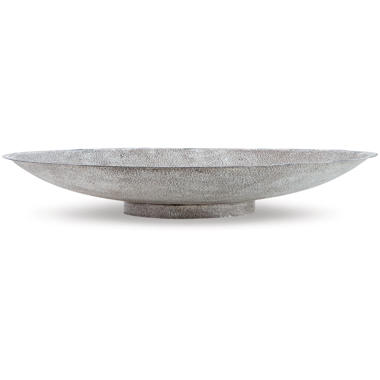20 Inch Round Decorative Bowl With Vintage White Accent Finish, Gray Metal- Saltoro Sherpi