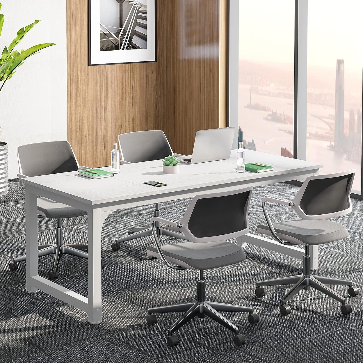 Tribesigns 6FT Conference Table, 70.8 W X 31.5 D Meeting Room Table Boardroom Desk For Office Conference Room - White