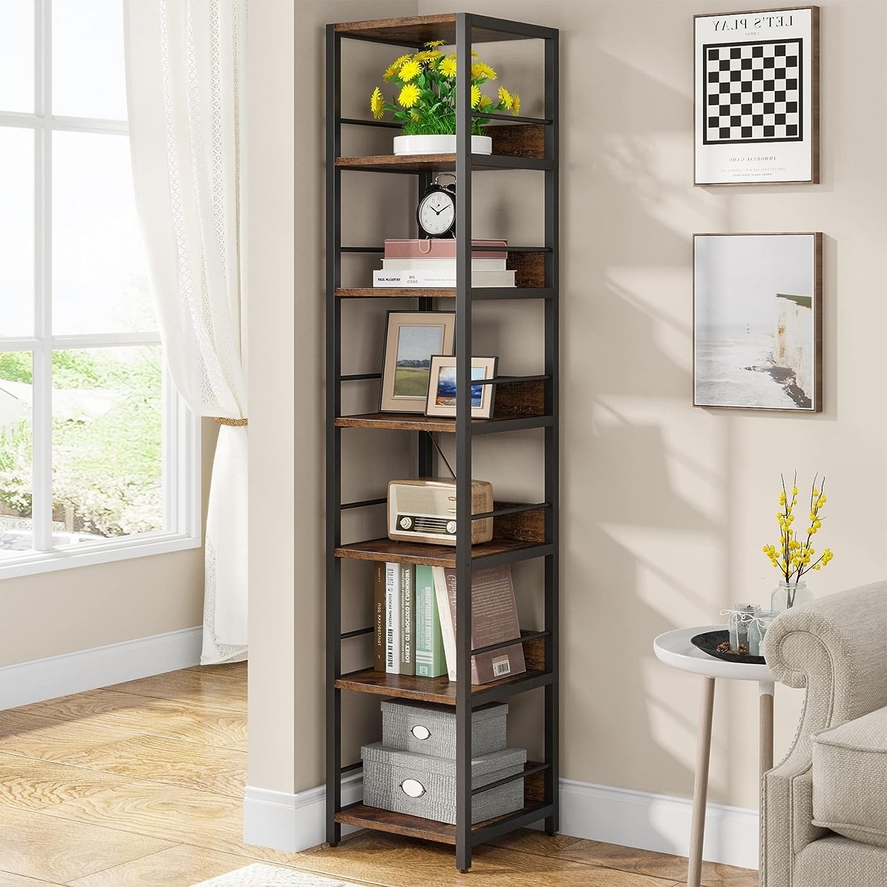 Tribesigns 6-Tier Corner Shelf, 75 Inch Tall Narrow Bookshelf Storage Rack, Etagere Shelves Display Stand For Small Spaces