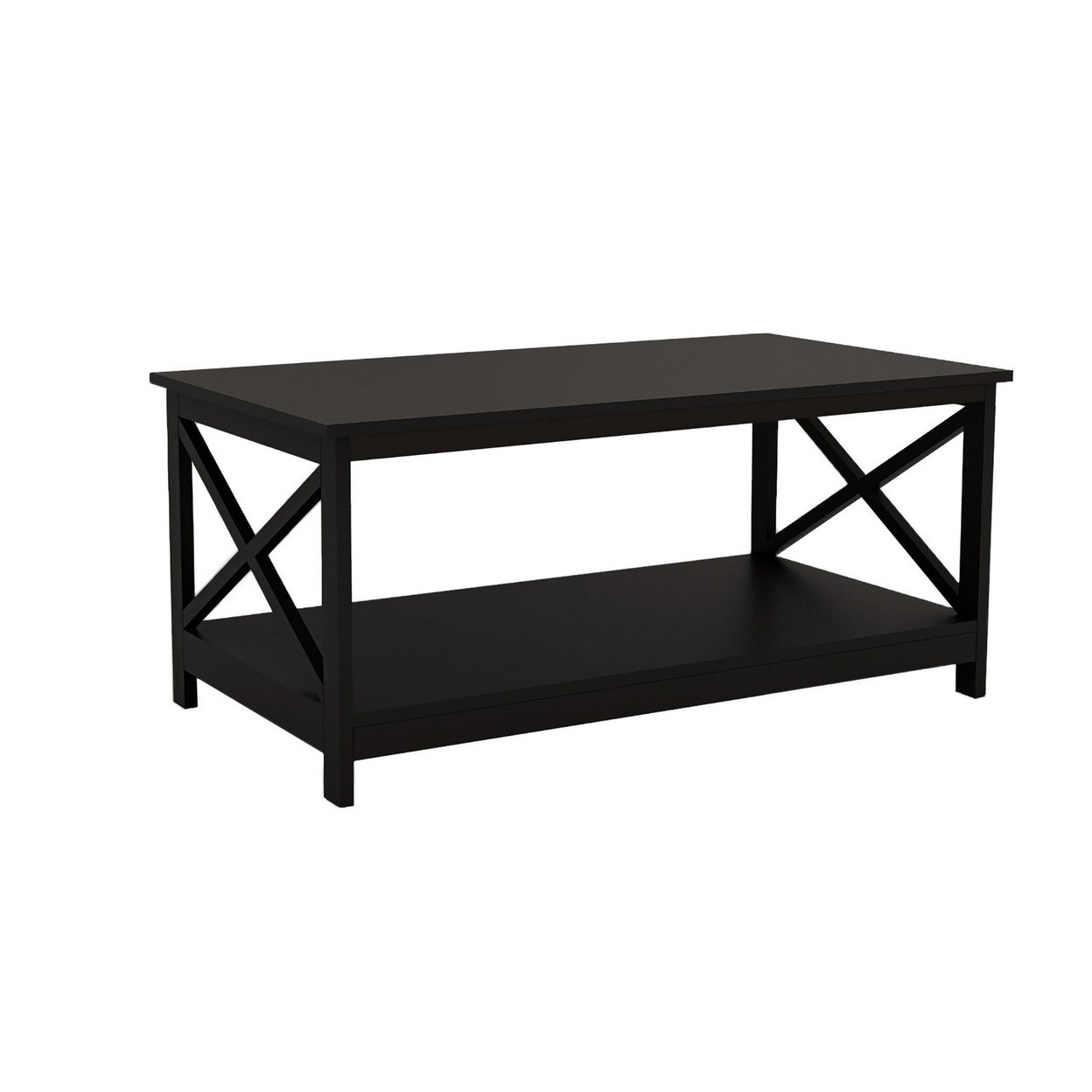 Hep 40 Inch Coffee Table With 1 Shelf, And Crossed Accent Frame, Black- Saltoro Sherpi
