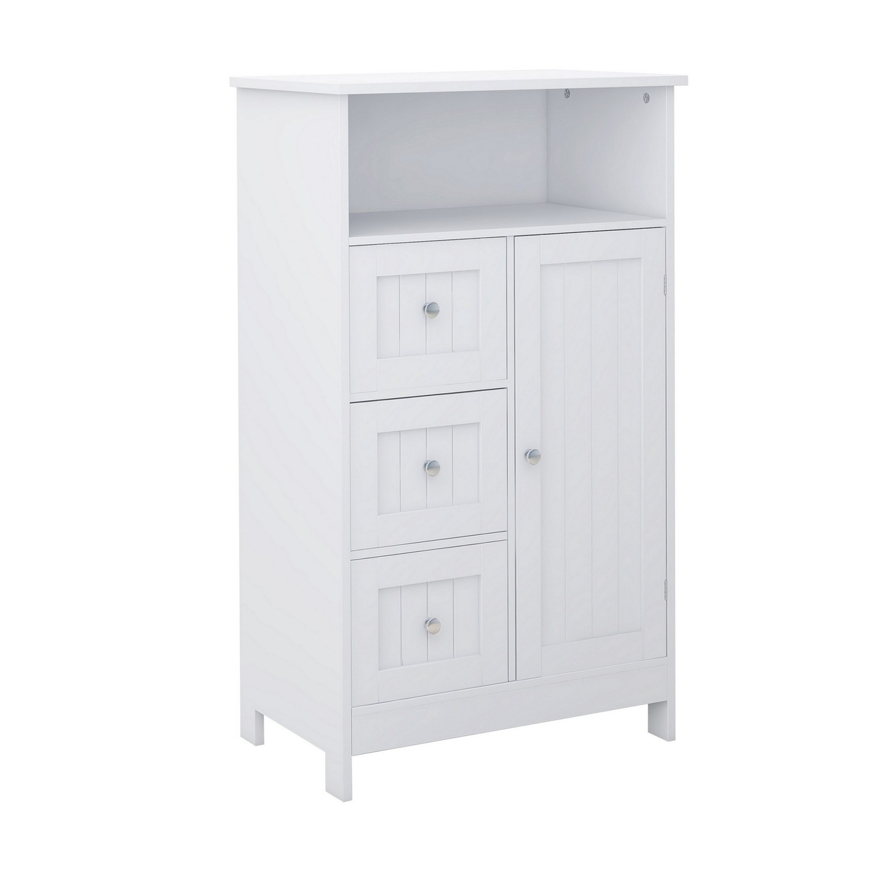 39 Inch Storage Cabinet With 3 Drawers, 1 Open Shelf, Crisp White Finish- Saltoro Sherpi
