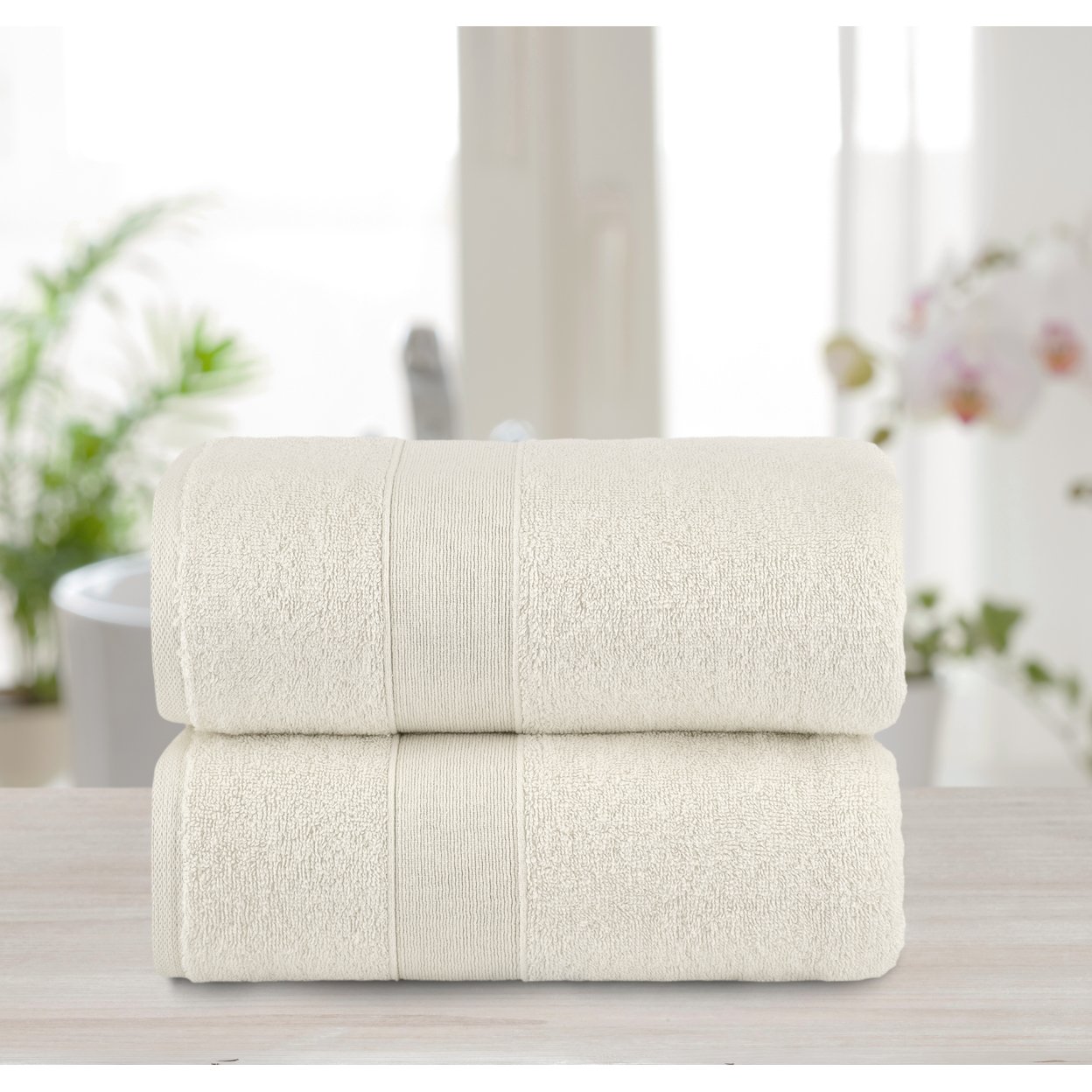 Chic Home Luxurious 2-Piece 100% Pure Turkish Cotton Bath Sheet Towels, 30x68, Woven Dobby Border Design, OEKO-TEX Certified Set - Beige