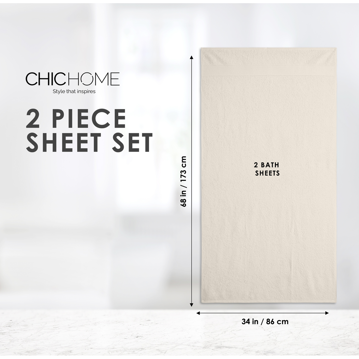 Chic Home Luxurious 2-Piece 100% Pure Turkish Cotton Bath Sheet Towels, 30x68, Woven Dobby Border Design, OEKO-TEX Certified Set - Grey