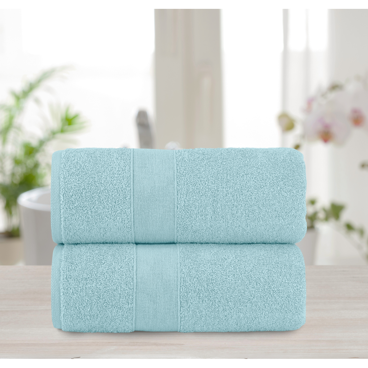 Chic Home Luxurious 2-Piece 100% Pure Turkish Cotton Bath Sheet Towels, 30x68, Woven Dobby Border Design, OEKO-TEX Certified Set - Blue