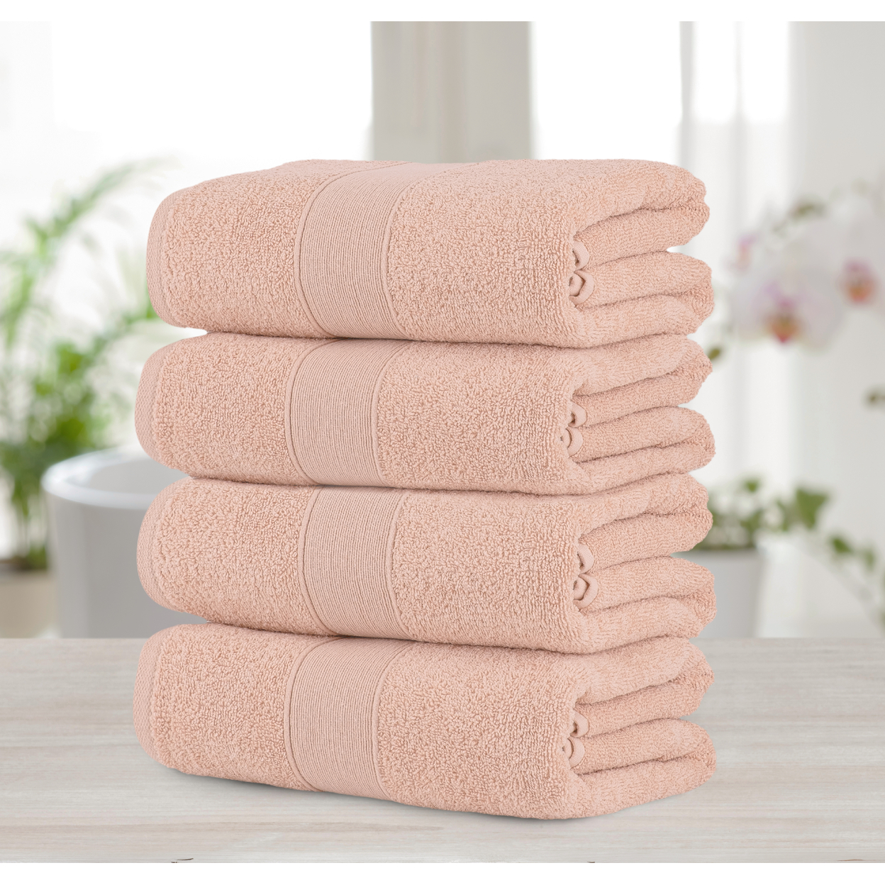 Chic Home Luxurious 4-Piece 100% Pure Turkish Cotton Bath Towels, 30 X 54, Dobby Border Design, OEKO-TEX Certified Set - Rose
