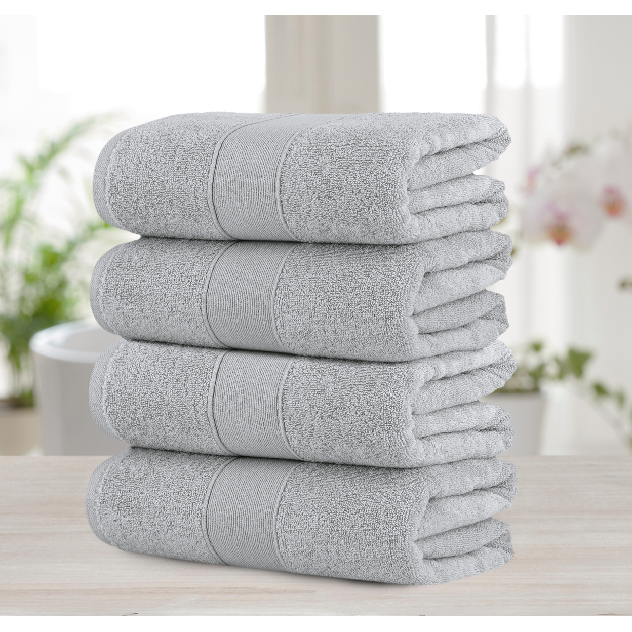 Chic Home Luxurious 4-Piece 100% Pure Turkish Cotton Bath Towels, 30 X 54, Dobby Border Design, OEKO-TEX Certified Set - Grey