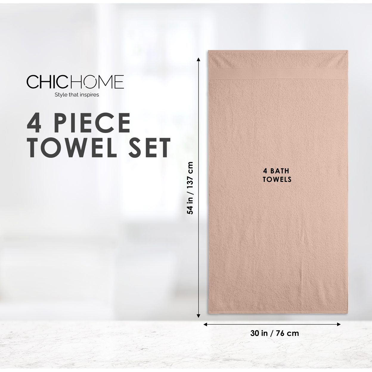Chic Home Luxurious 4-Piece 100% Pure Turkish Cotton Bath Towels, 30 X 54, Dobby Border Design, OEKO-TEX Certified Set - Beige