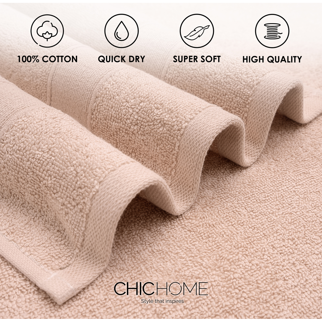 Chic Home Luxurious 4-Piece 100% Pure Turkish Cotton Bath Towels, 30 X 54, Dobby Border Design, OEKO-TEX Certified Set - Rose