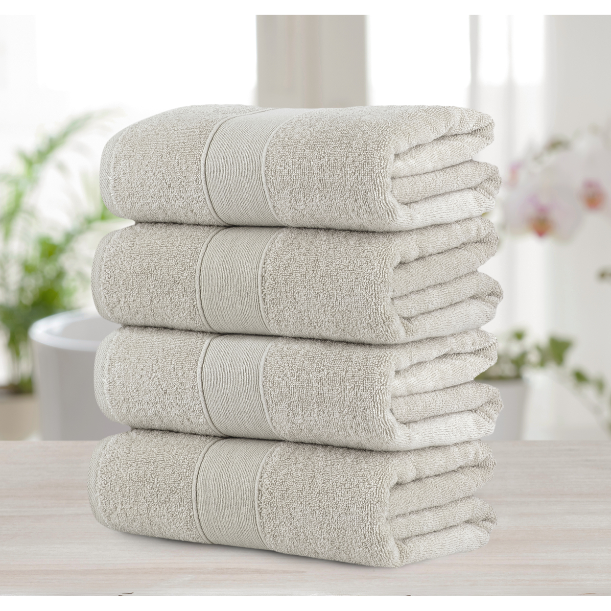 Chic Home Luxurious 4-Piece 100% Pure Turkish Cotton Bath Towels, 30 X 54, Dobby Border Design, OEKO-TEX Certified Set - Taupe