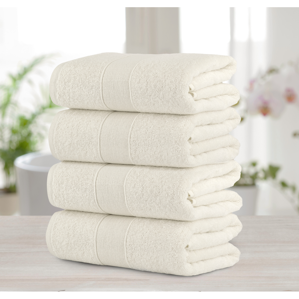 Chic Home Luxurious 4-Piece 100% Pure Turkish Cotton Bath Towels, 30 X 54, Dobby Border Design, OEKO-TEX Certified Set - Beige