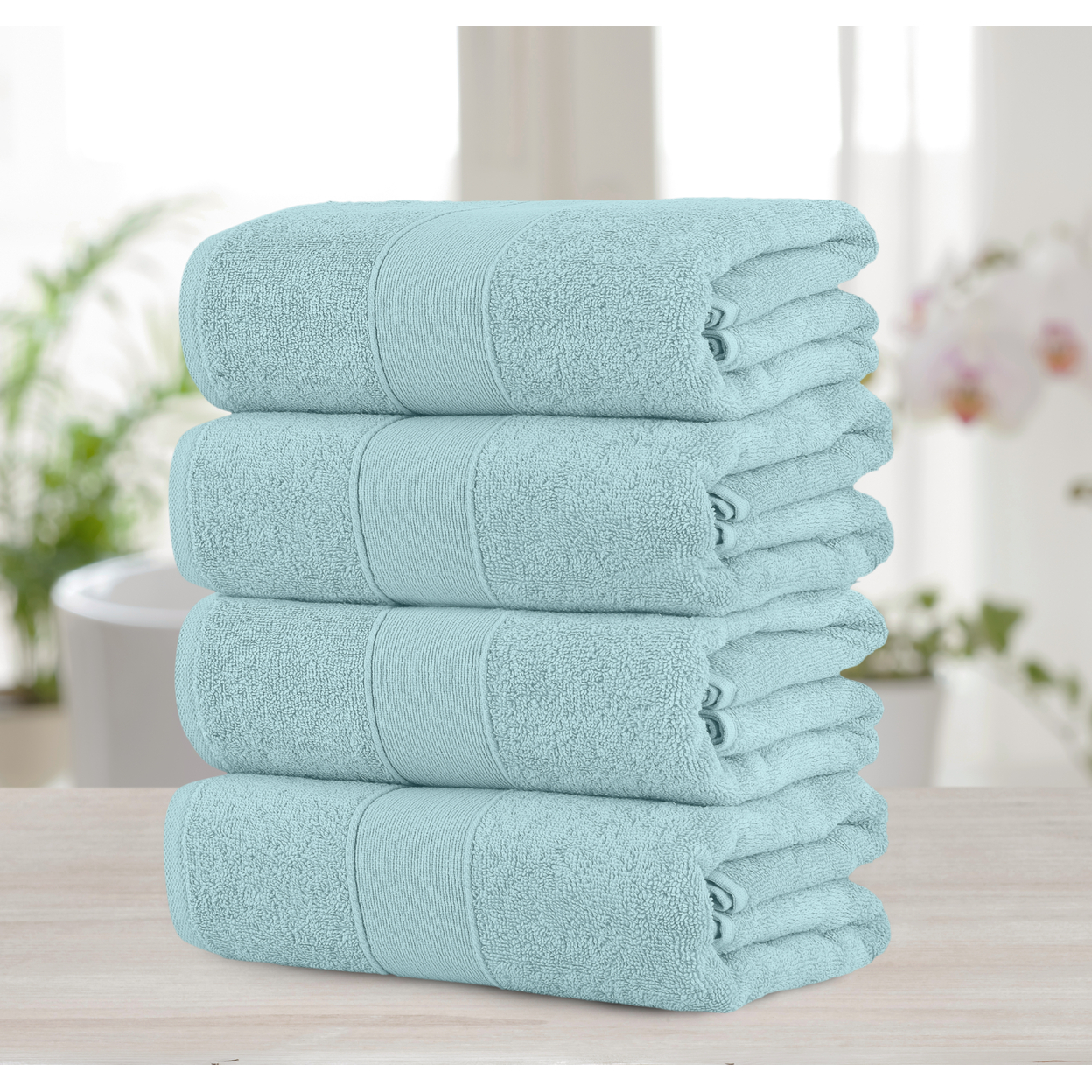 Chic Home Luxurious 4-Piece 100% Pure Turkish Cotton Bath Towels, 30 X 54, Dobby Border Design, OEKO-TEX Certified Set - Blue
