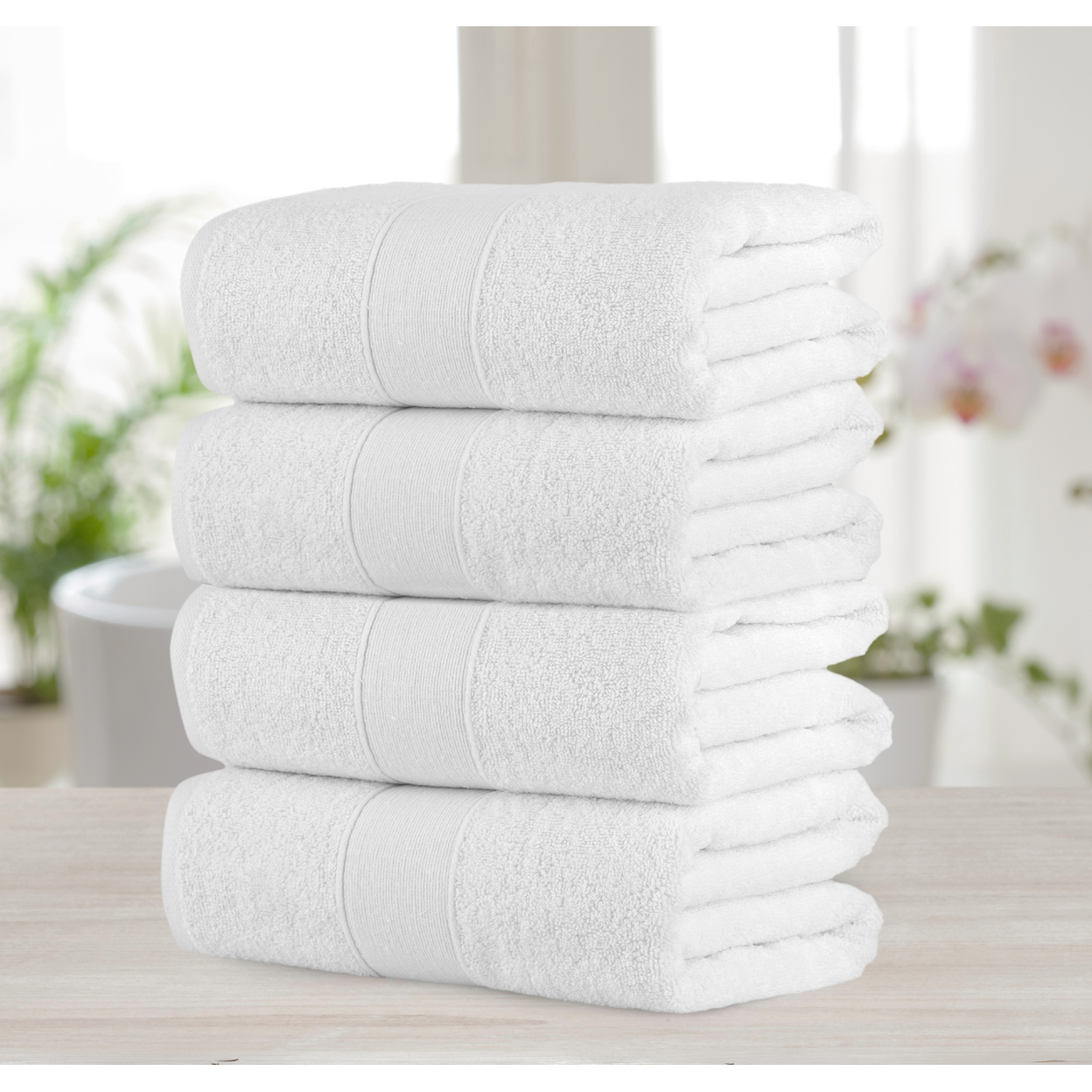 Chic Home Luxurious 4-Piece 100% Pure Turkish Cotton Bath Towels, 30 X 54, Dobby Border Design, OEKO-TEX Certified Set - White