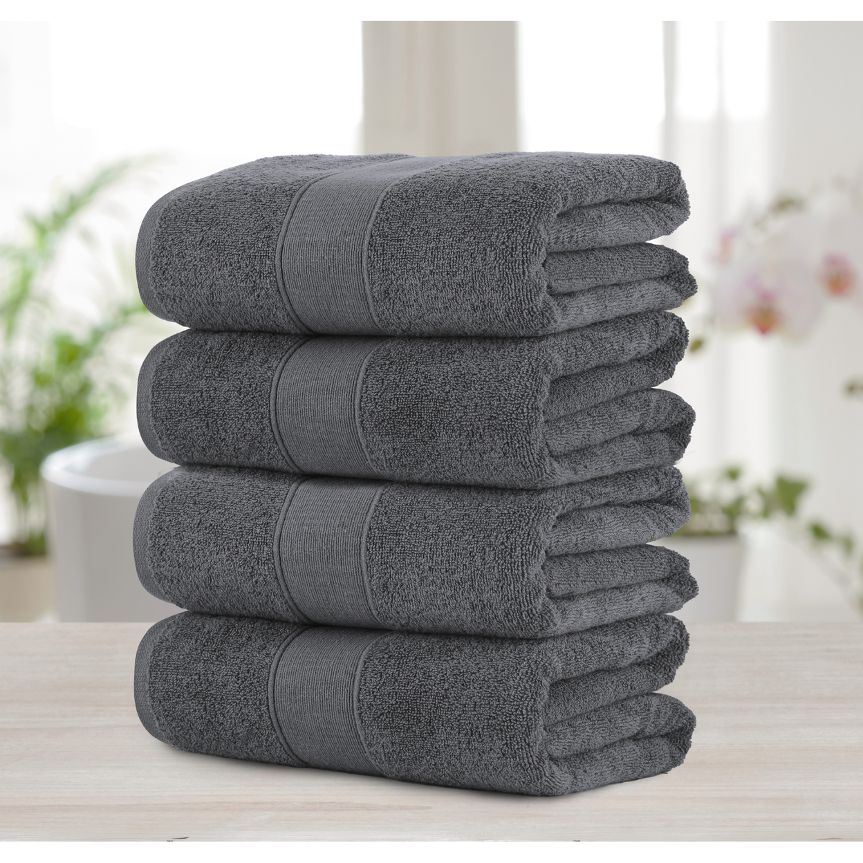 Chic Home Luxurious 4-Piece 100% Pure Turkish Cotton Bath Towels, 30 X 54, Dobby Border Design, OEKO-TEX Certified Set - Charcoal