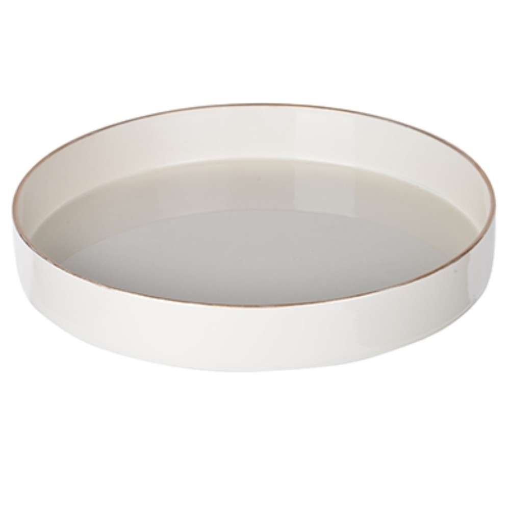 Round Plastic Tray, Gold Accented Trims, Glossy White- Saltaro Sherpi