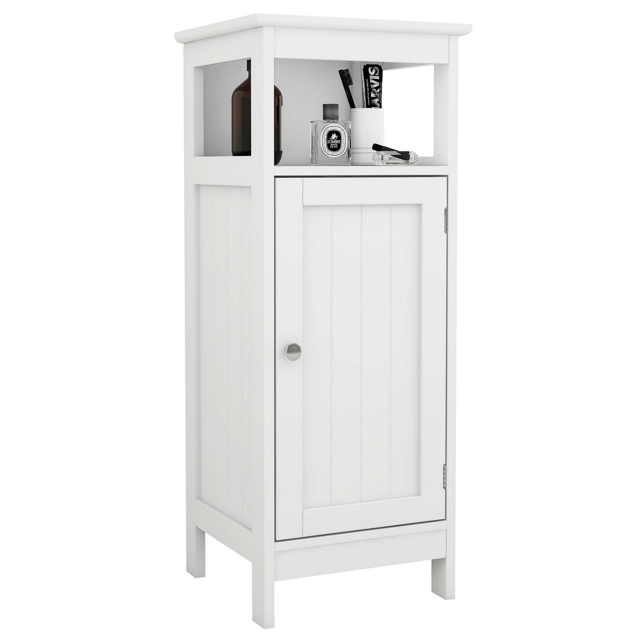 32 Inch Single Door Tall Storage Cabinet With 1 Open Shelf, Crisp White- Saltoro Sherpi