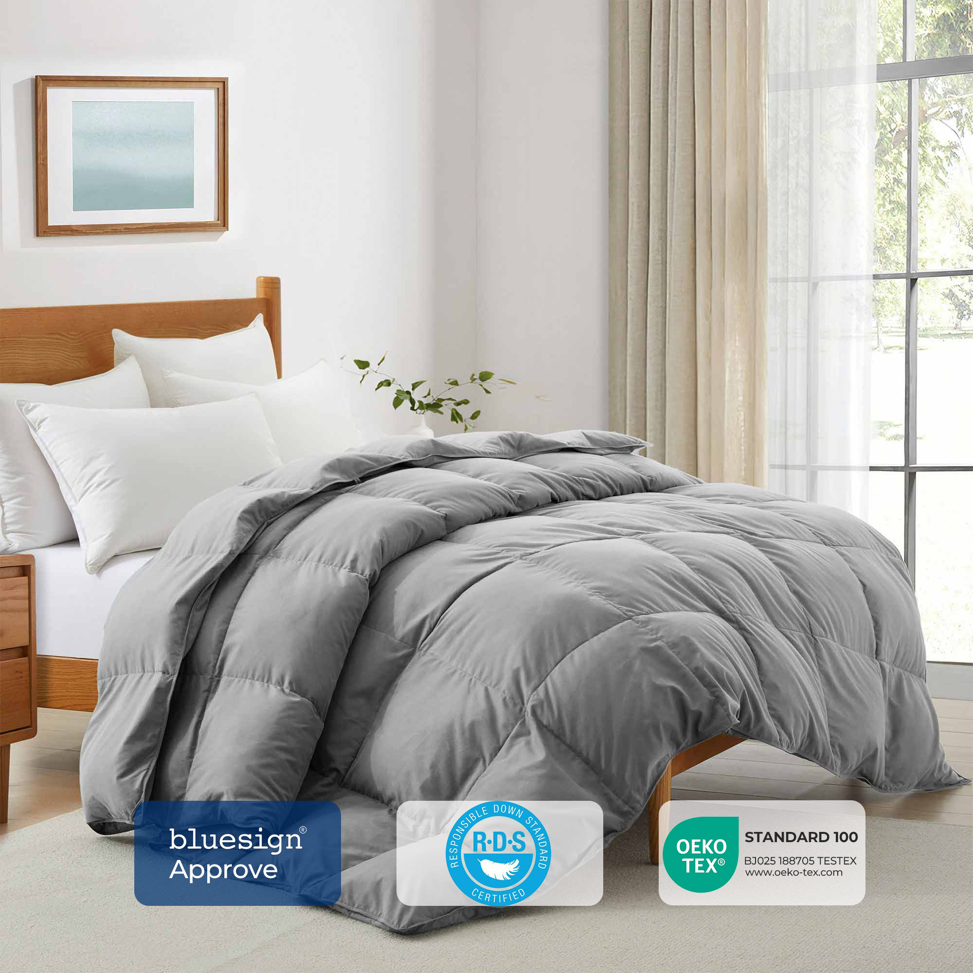 All Seasons Goose Down Feather Comforter Ultra Soft Comforter With Peach Skin Fabric - Laurel Green, Twin-68*88