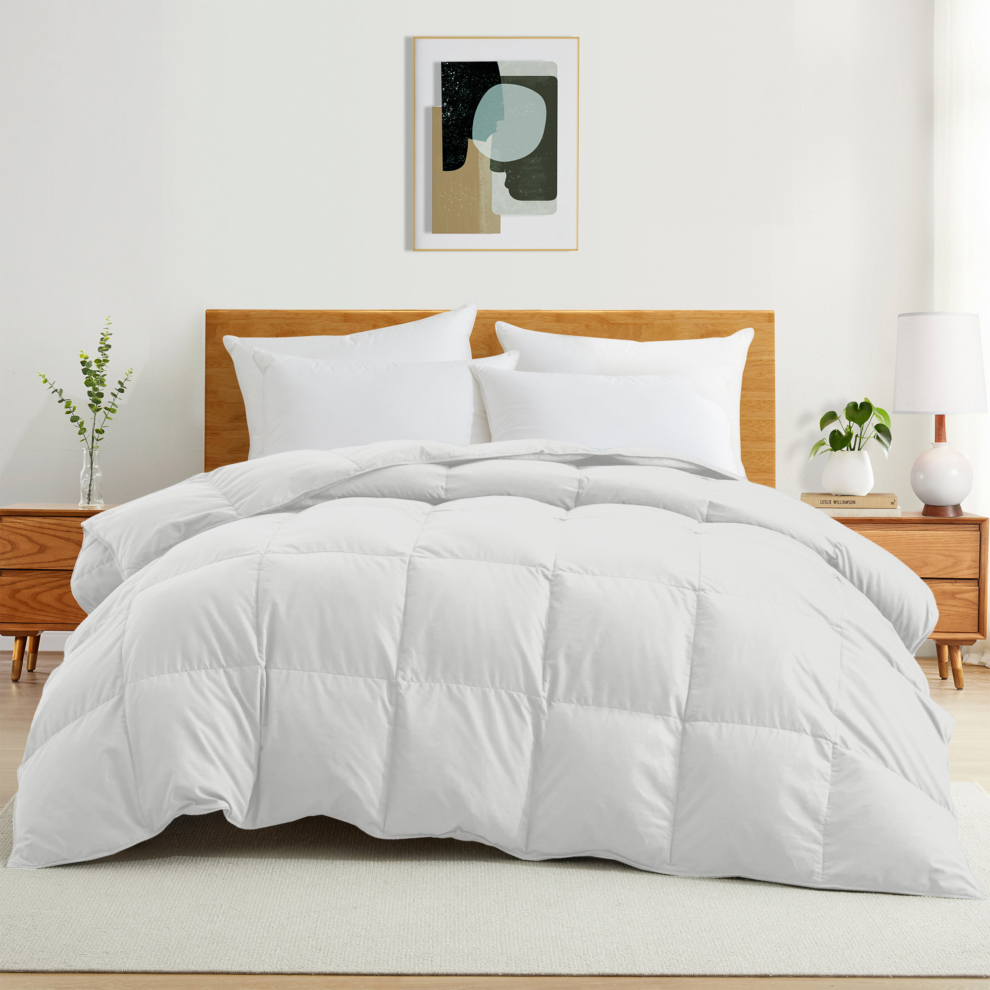 All Seasons Goose Down Feather Comforter Ultra Soft Comforter With Peach Skin Fabric - White, Full/Queen-88*88