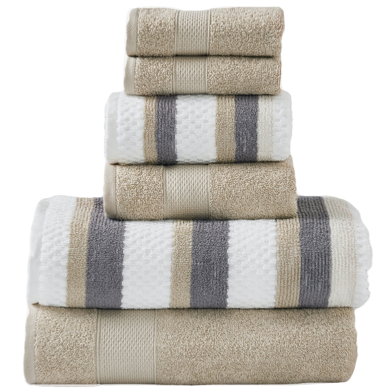 Nyx 6pc Soft Cotton Towel Set, Striped, White, Beige By The Urban Port- Saltoro Sherpi