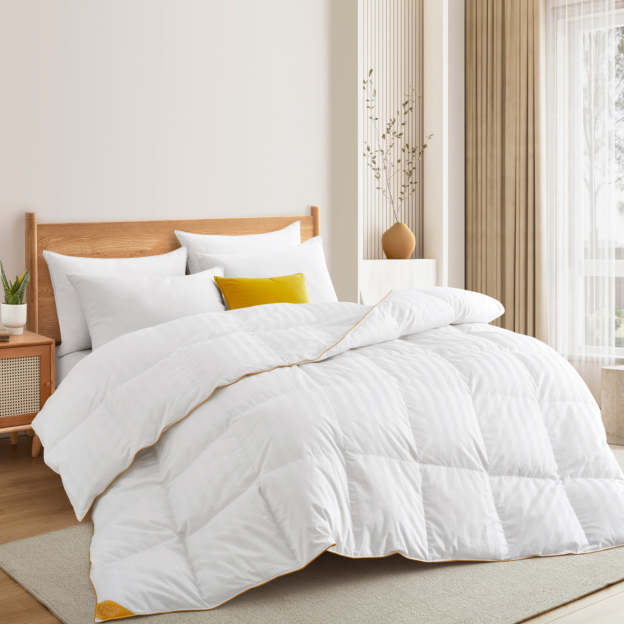 500 TC White Goose Down Feather All Season Comforter Breathable Cotton Cover, Baffled Box Duvet Insert - Queen-90*90