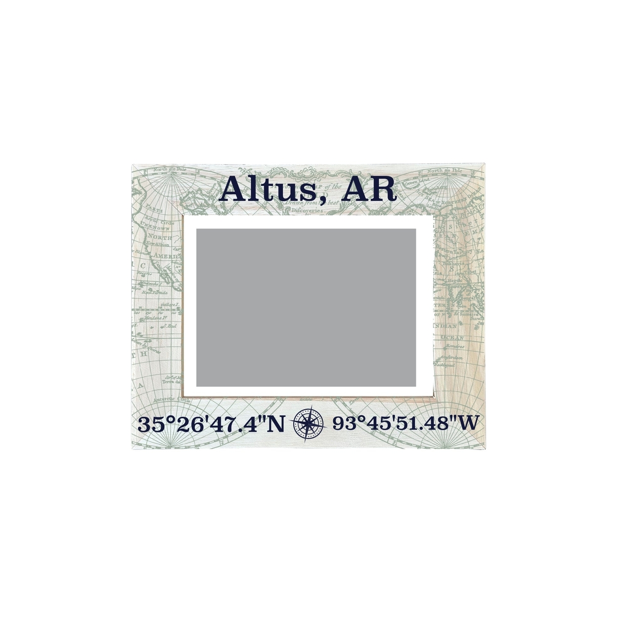 Altus Arkansas Souvenir Wooden Photo Frame Compass Coordinates Design Matted To 4 X 6