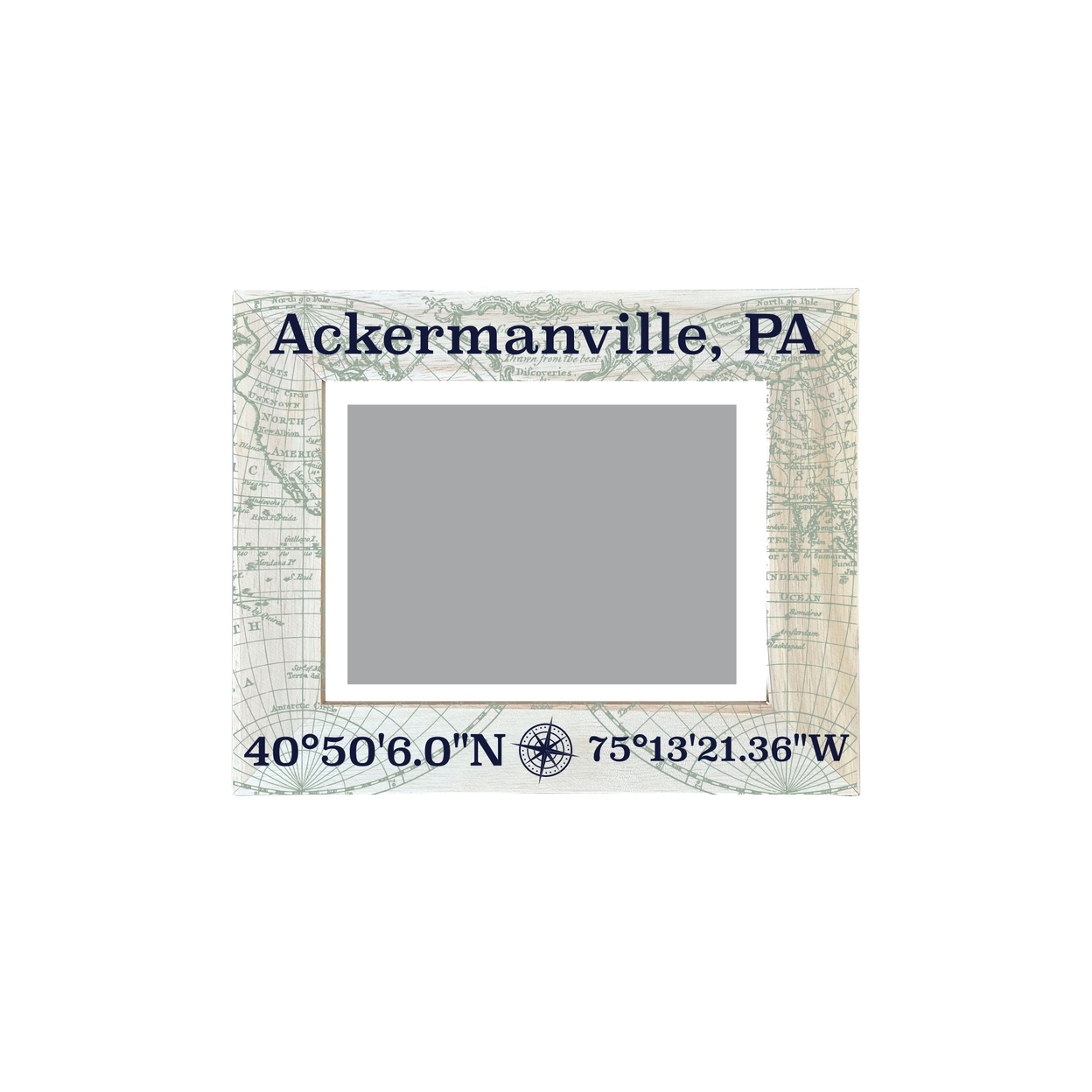 Ackermanville Pennsylvania Souvenir Wooden Photo Frame Compass Coordinates Design Matted To 4 X 6