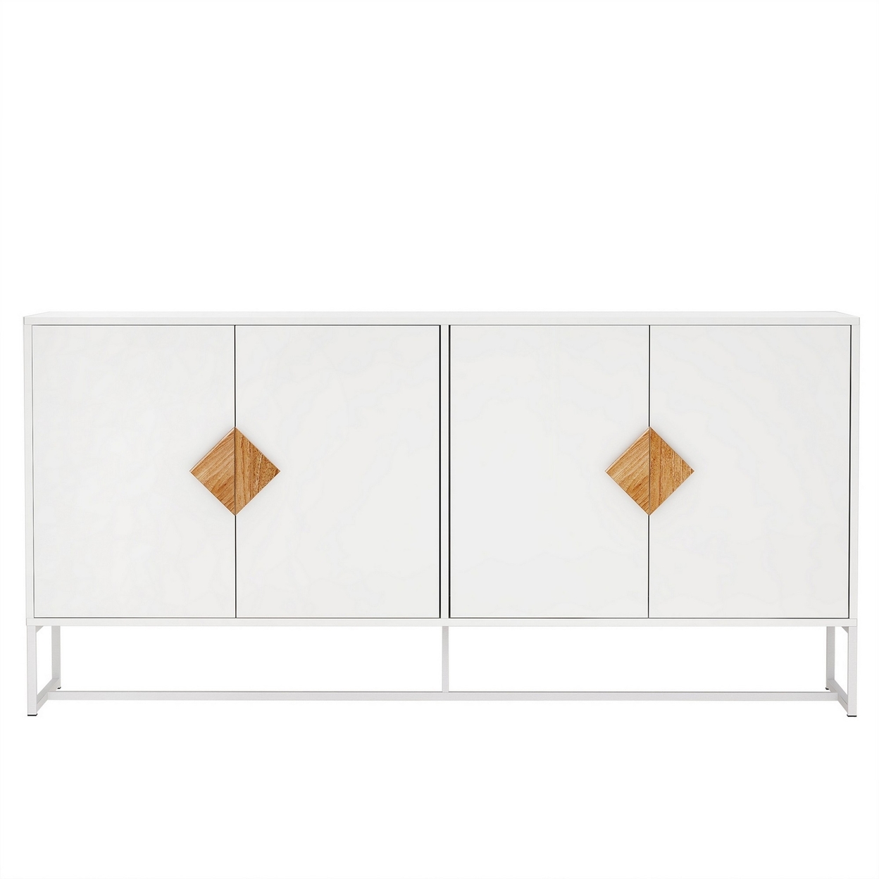 63 Inch Sideboard With 2 Double Door Cabinets, Square Handles, White Wood- Saltoro Sherpi