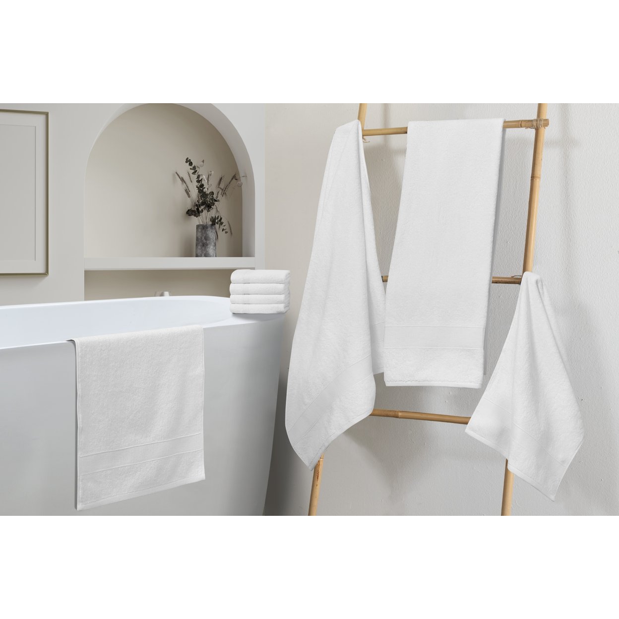 Chic Home Premium 8-Piece 100% Pure Turkish Cotton Towel Set, Woven Dobby Border Design, OEKO-TEX Standard 100 Certified - White