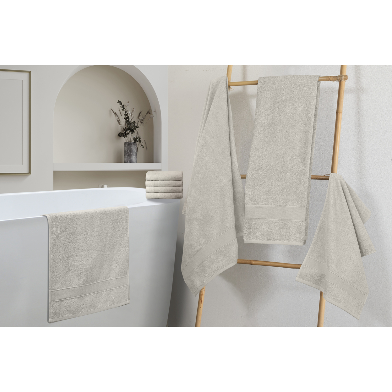 Chic Home Premium 8-Piece 100% Pure Turkish Cotton Towel Set, Woven Dobby Border Design, OEKO-TEX Standard 100 Certified - Taupe