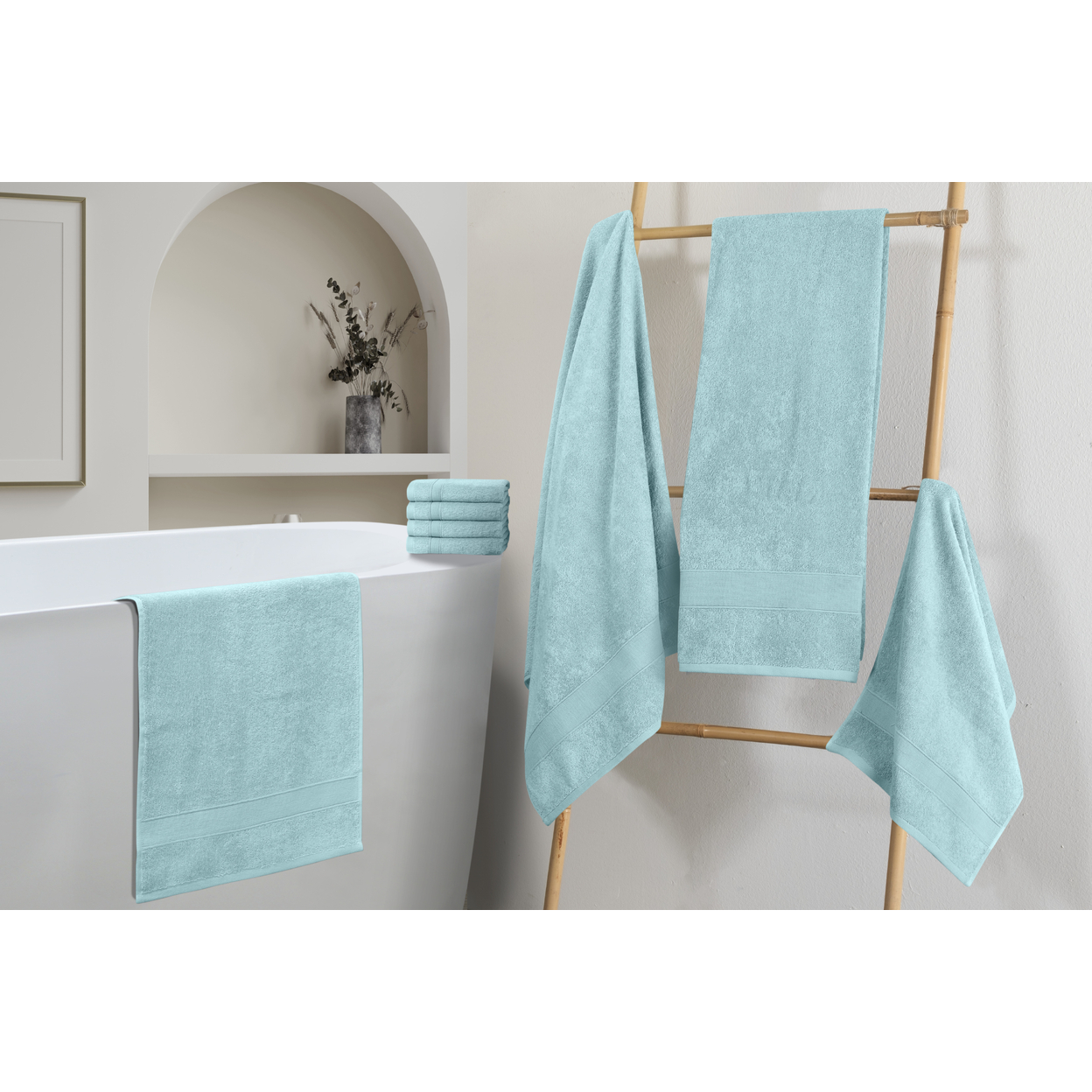 Chic Home Premium 8-Piece 100% Pure Turkish Cotton Towel Set, Woven Dobby Border Design, OEKO-TEX Standard 100 Certified - Blue