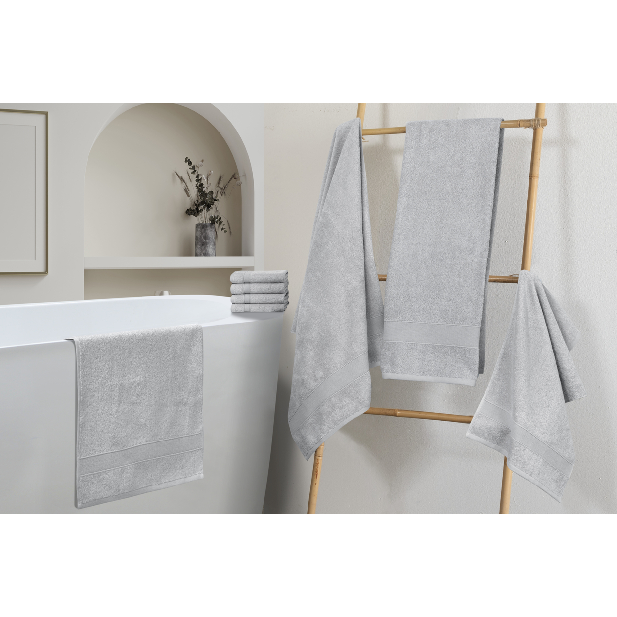 Chic Home Premium 8-Piece 100% Pure Turkish Cotton Towel Set, Woven Dobby Border Design, OEKO-TEX Standard 100 Certified - Grey