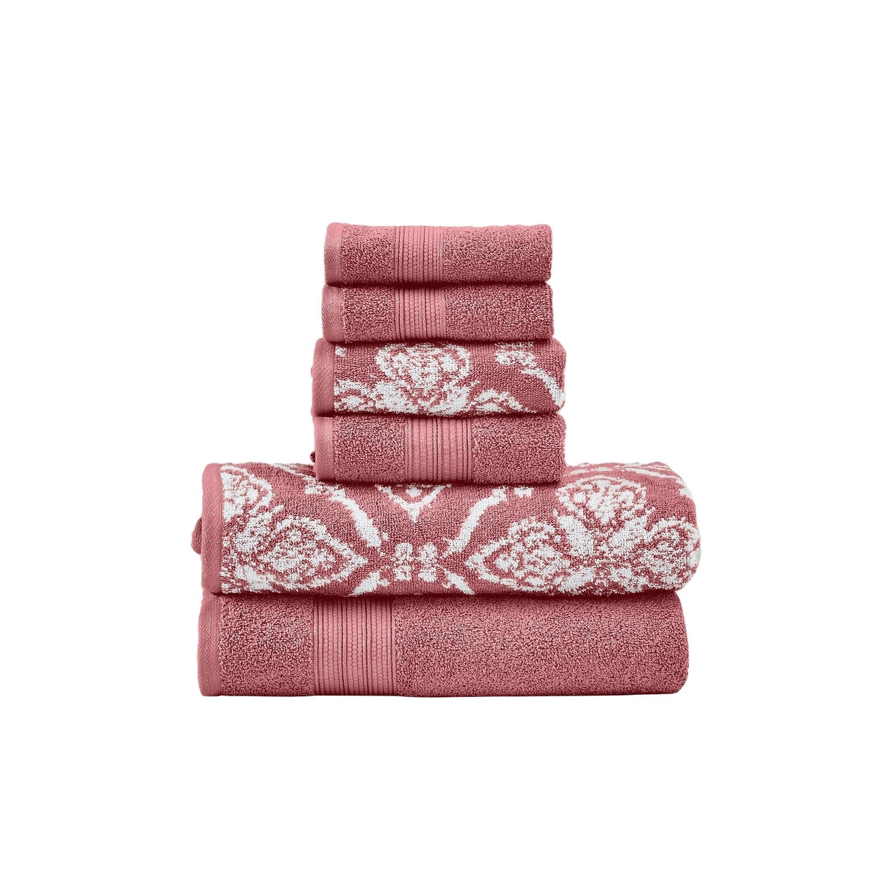 Naja 6pc Cotton Towel Set, Jacquard Pattern, White, Pink By The Urban Port- Saltoro Sherpi