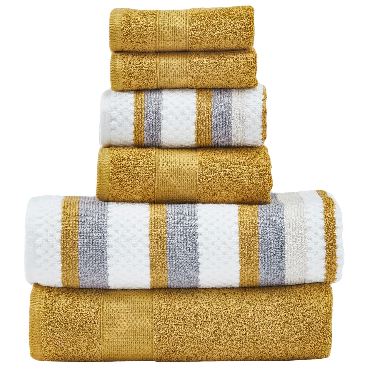 Nyx 6pc Soft Cotton Towel Set, Striped, White, Yellow By The Urban Port- Saltoro Sherpi
