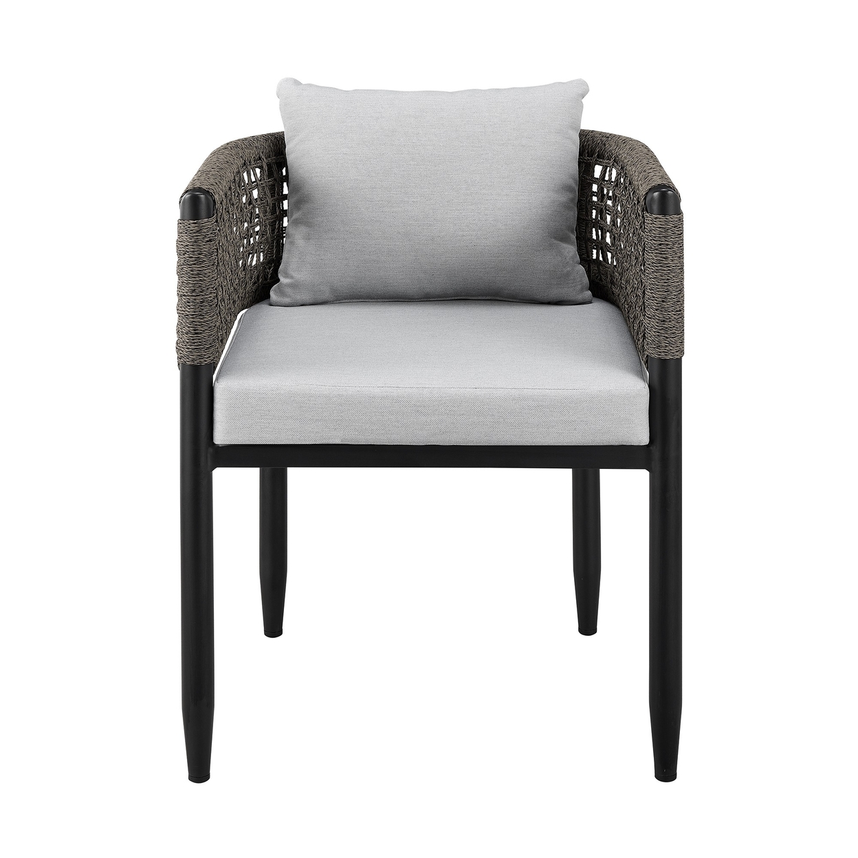 Troy 23 Inch Aluminum Patio Dining Chair, Set Of 2, Gray Rope Woven, Black- Saltoro Sherpi