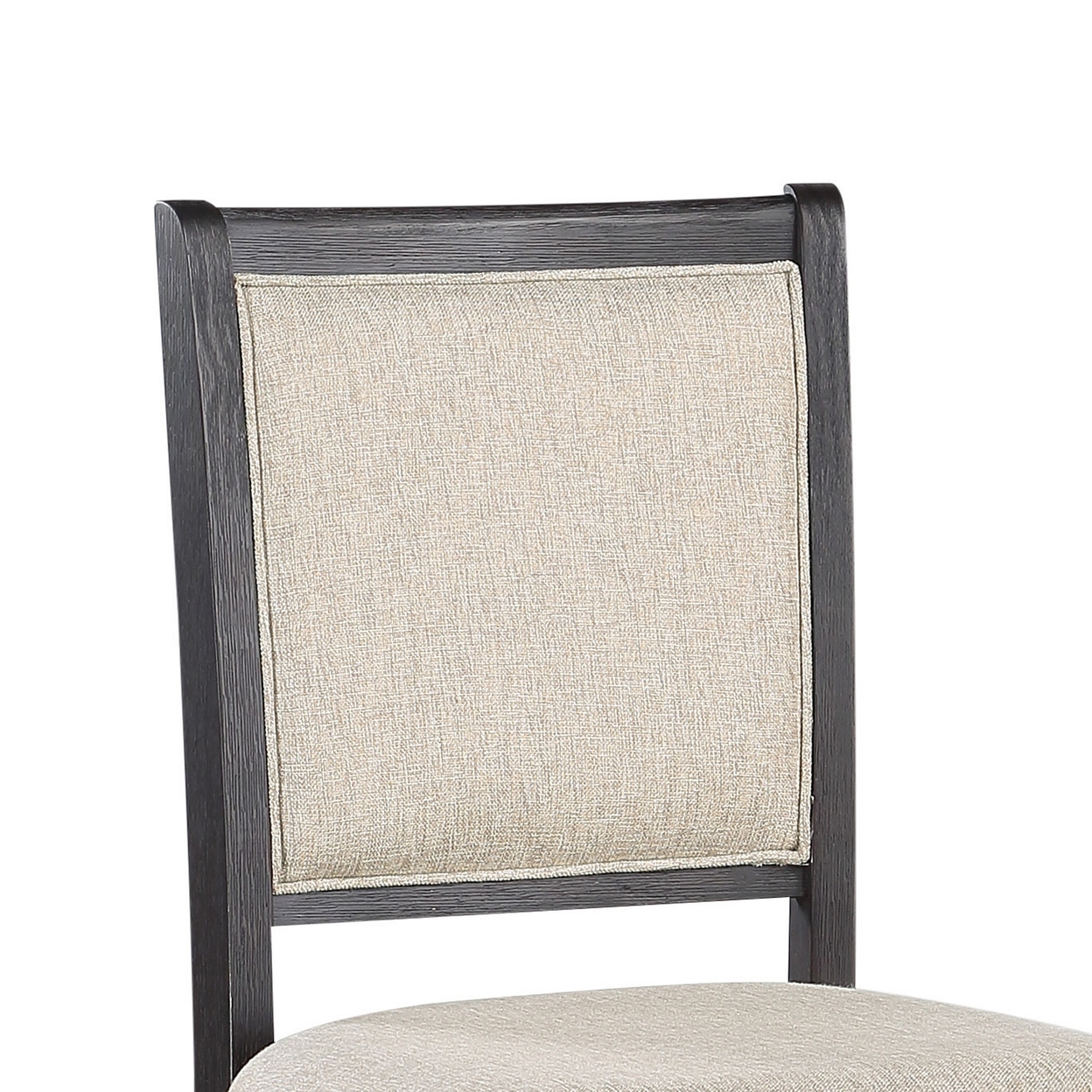 Anji 26 Inch Counter Chair, Jet Black Wood Frame, Piped Stitching, Beige- Saltoro Sherpi