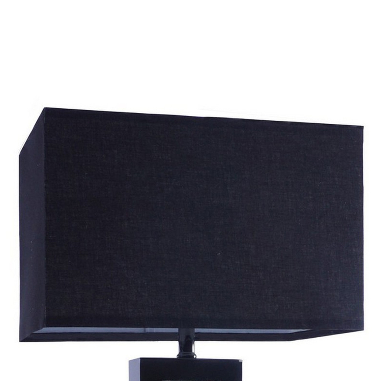 28 Inch Nickel Table Lamp, Black Fabric Shade, Glass Panel And LED Accents- Saltoro Sherpi