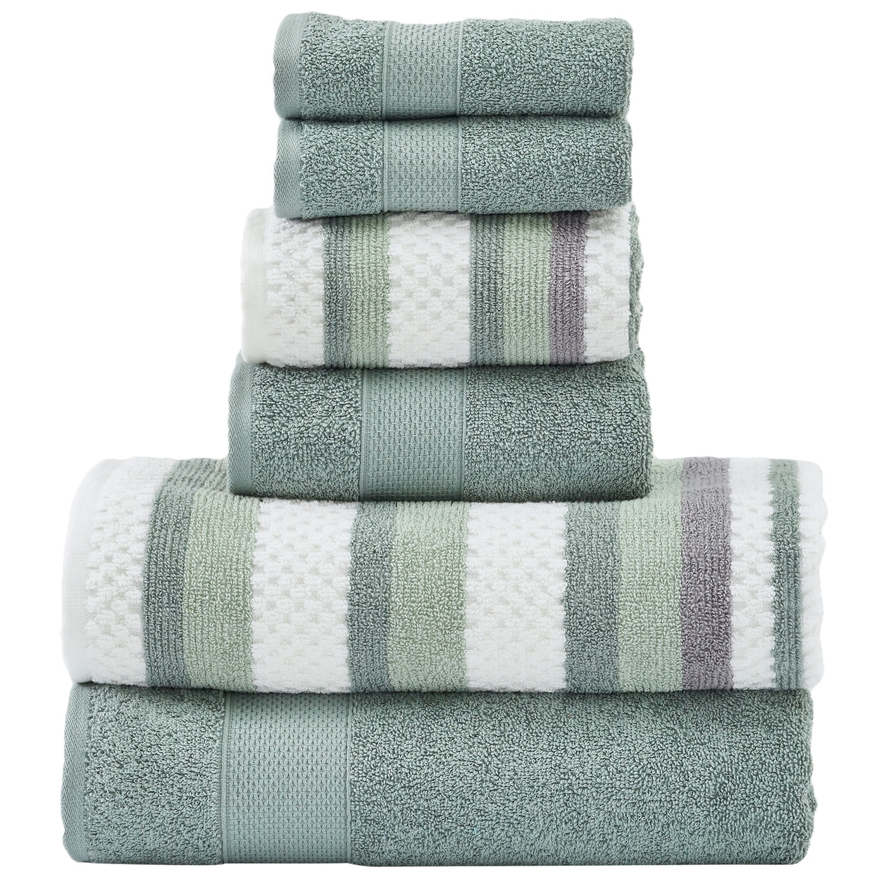 Nyx 6pc Soft Cotton Towel Set, Striped, White, Light Gray By The Urban Port- Saltoro Sherpi