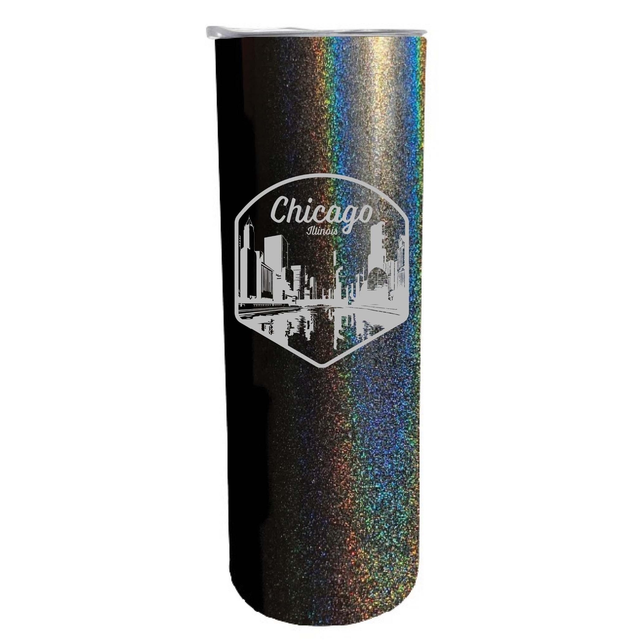 Chicago Illinois Souvenir 20 Oz Engraved Insulated Skinny Tumbler - Black Glitter,,Single Unit