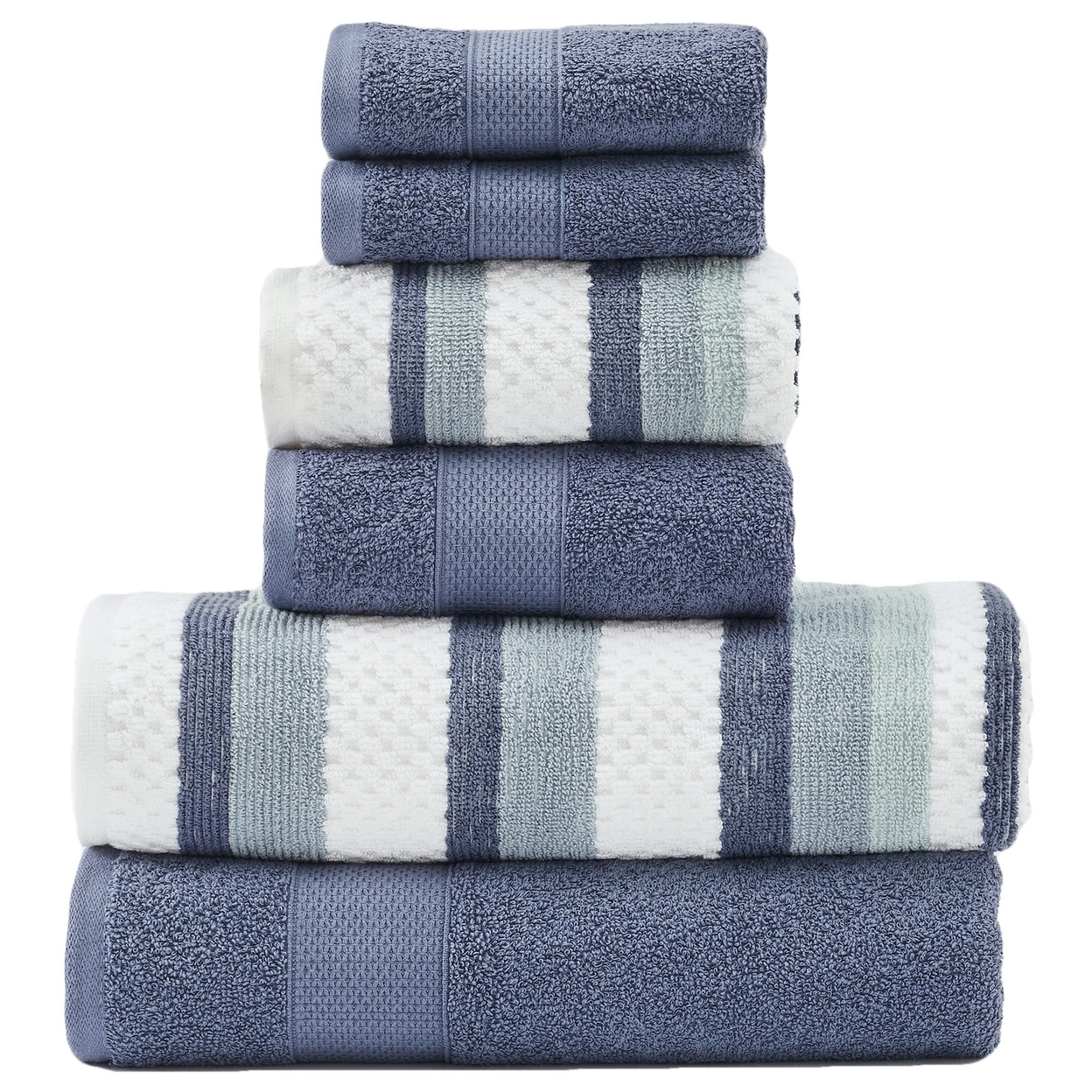 Nyx 6pc Soft Cotton Towel Set, Striped, White, Blue By The Urban Port- Saltoro Sherpi