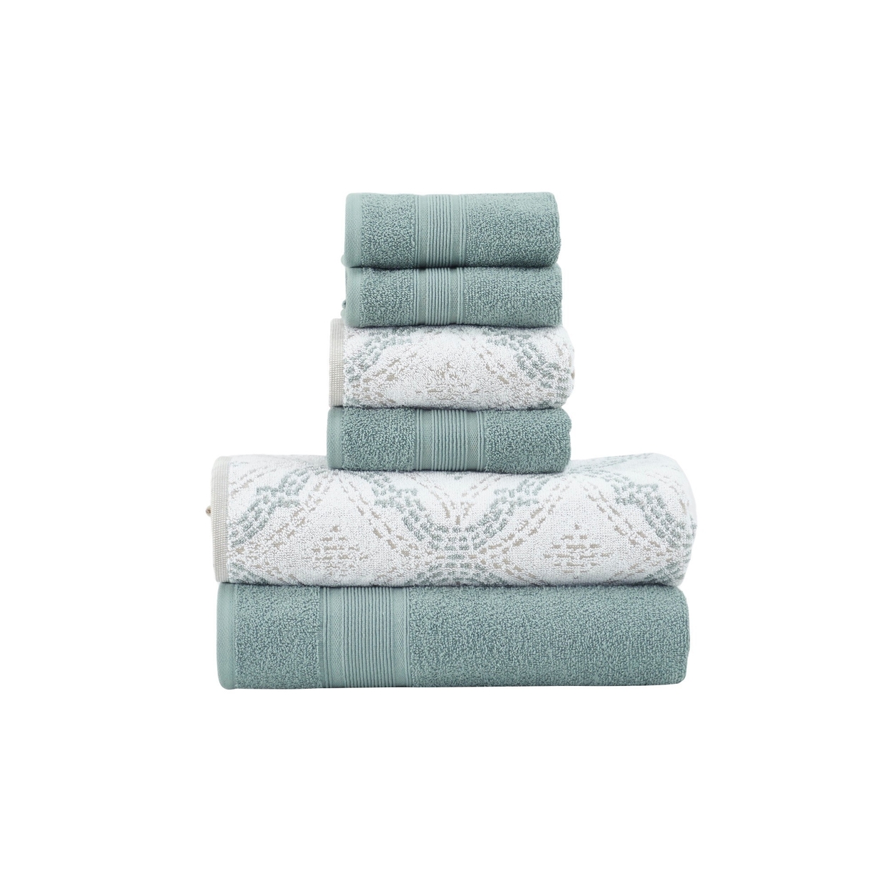 Oya 6pc Cotton Towel Set, Quatrefoil, White, Light Gray By The Urban Port- Saltoro Sherpi