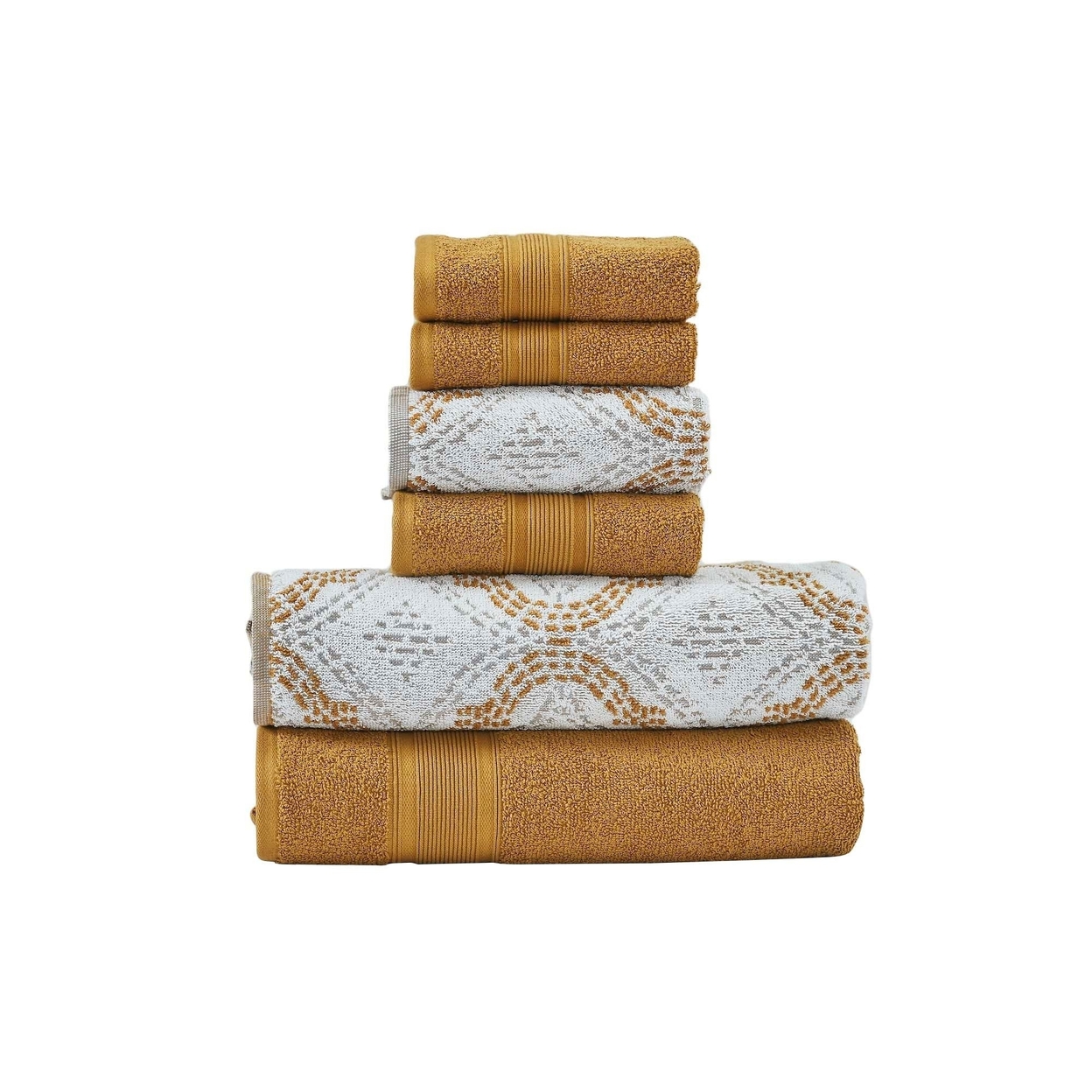 Oya 6pc Cotton Towel Set, Quatrefoil, White, Yellow By The Urban Port- Saltoro Sherpi