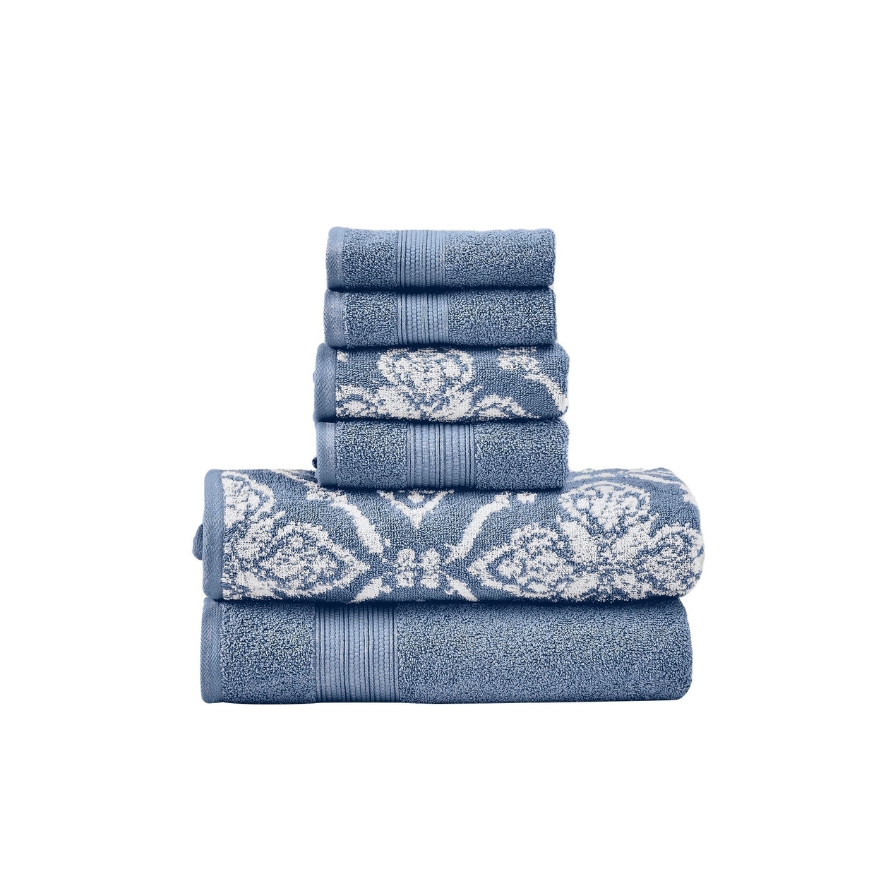 Naja 6pc Cotton Towel Set, Jacquard Pattern, White, Blue By The Urban Port- Saltoro Sherpi