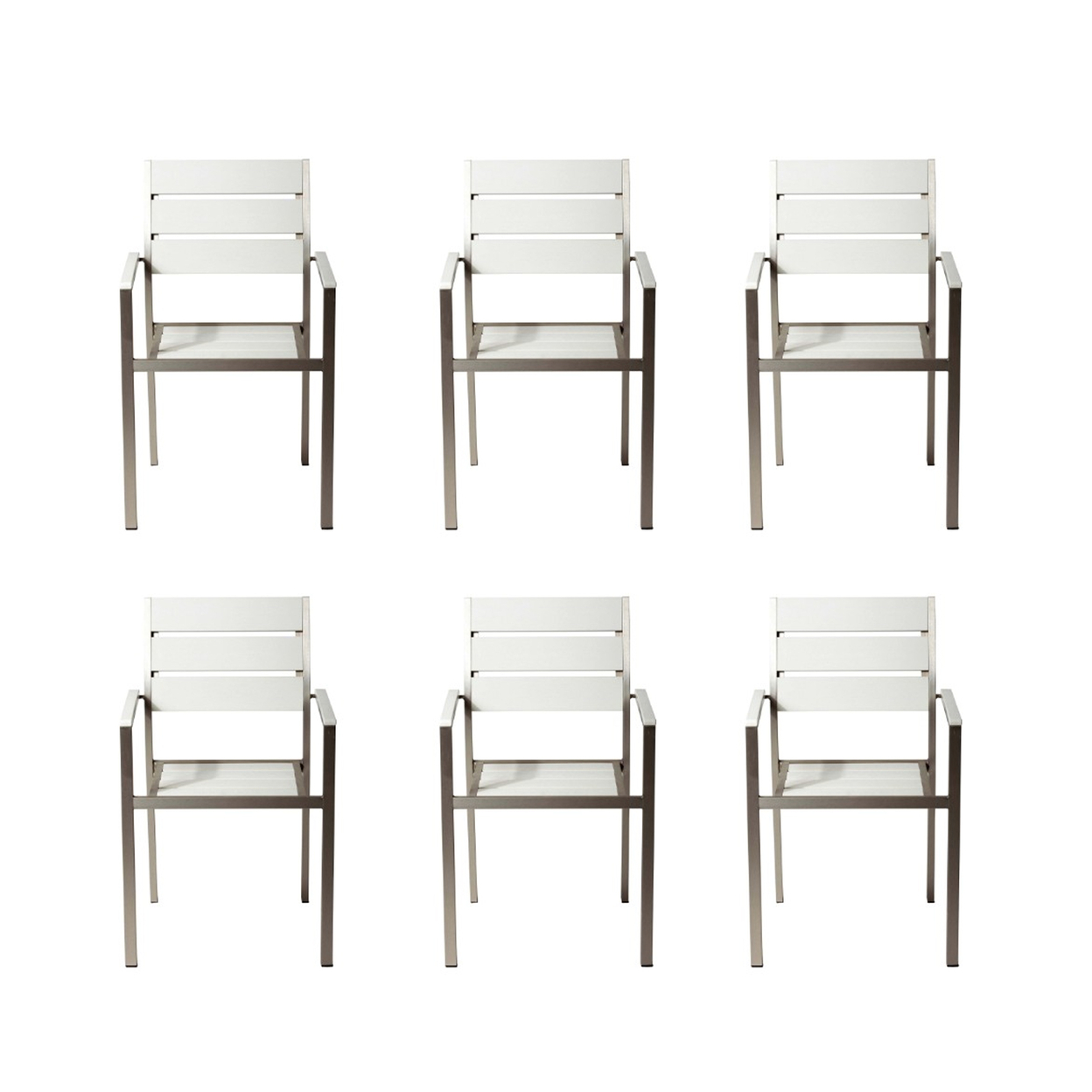 Modern Style Metal Chairs With Slated Back Set Of 6 Gray And White- Saltoro Sherpi