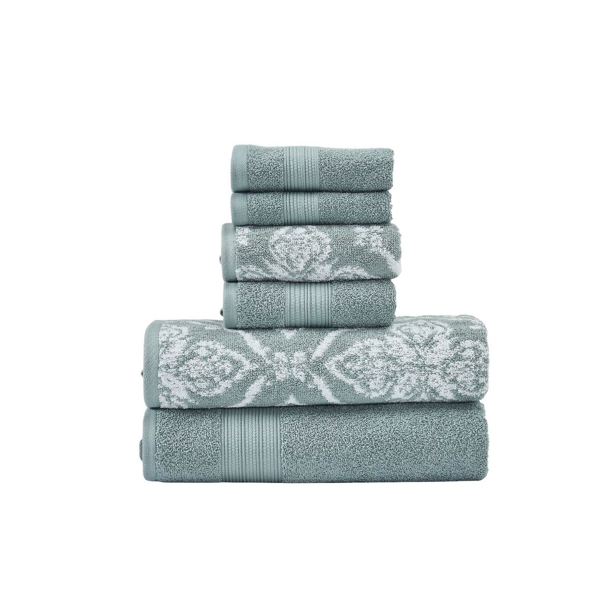 Naja 6pc Cotton Towel Set, Jacquard, White, Light Gray By The Urban Port- Saltoro Sherpi