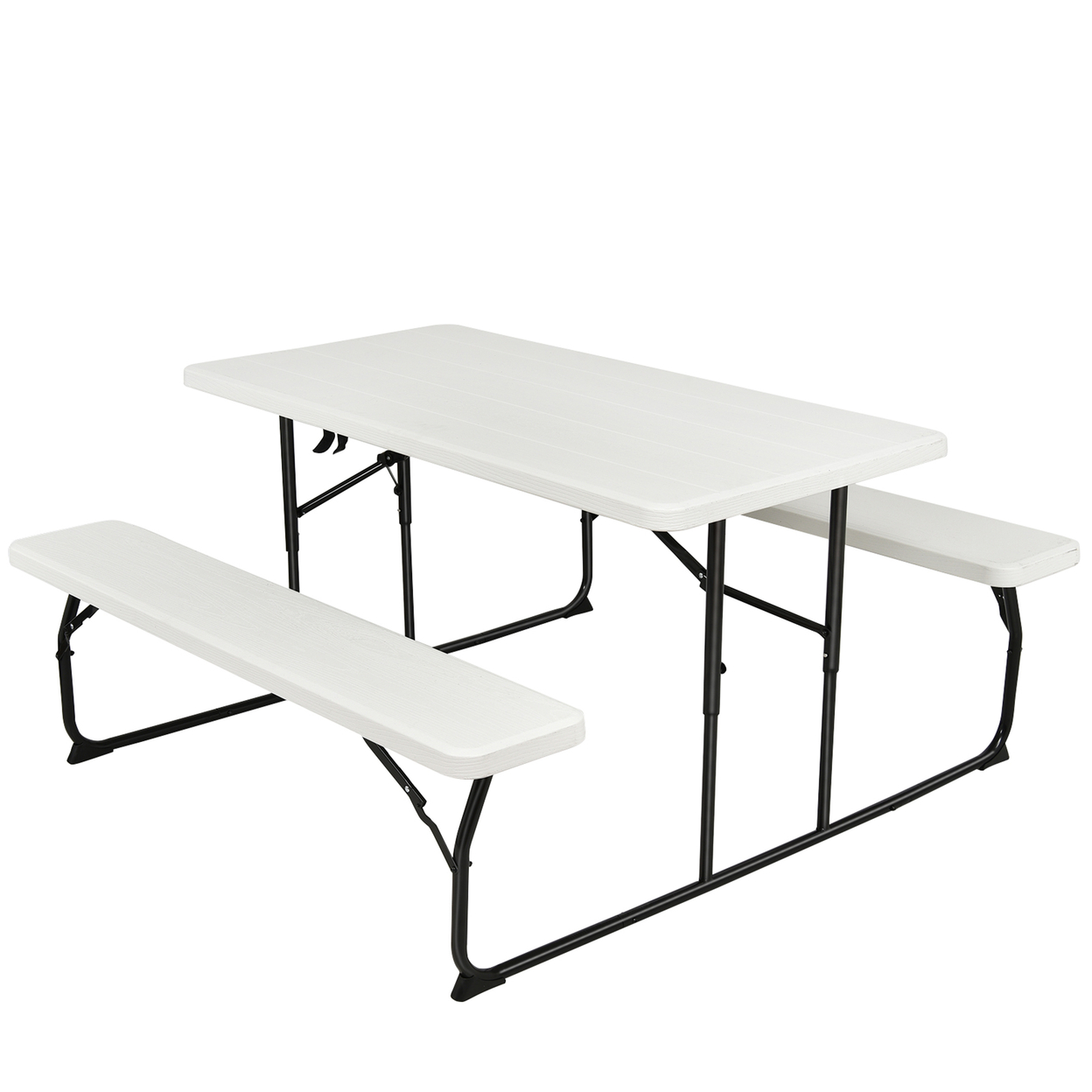 Folding Picnic Table & Bench Set For Camping BBQ W/ Steel Frame - White