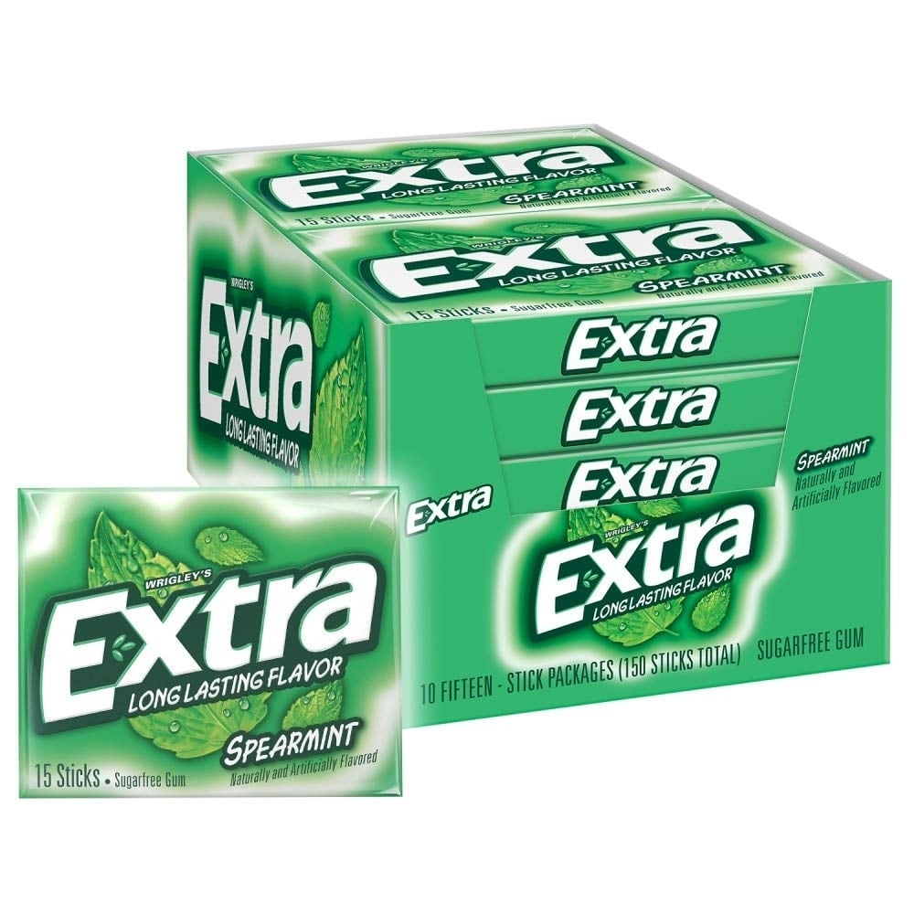 Extra Spearmint Sugar Free Chewing Gum Bulk Pack, 15 Count (Pack Of 10)