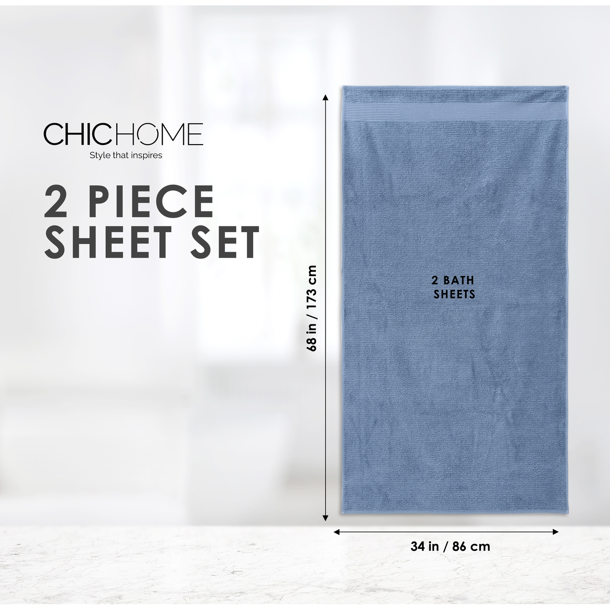 Chic Home Luxurious 2-Piece 100% Pure Turkish Cotton Bath Sheet Towels, 34x68, Jacquard Weave Design, OEKO-TEX Certified Set - Grey