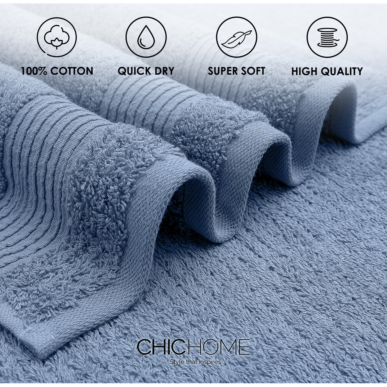 Chic Home Luxurious 2-Piece 100% Pure Turkish Cotton Bath Sheet Towels, 34x68, Jacquard Weave Design, OEKO-TEX Certified Set - Blue