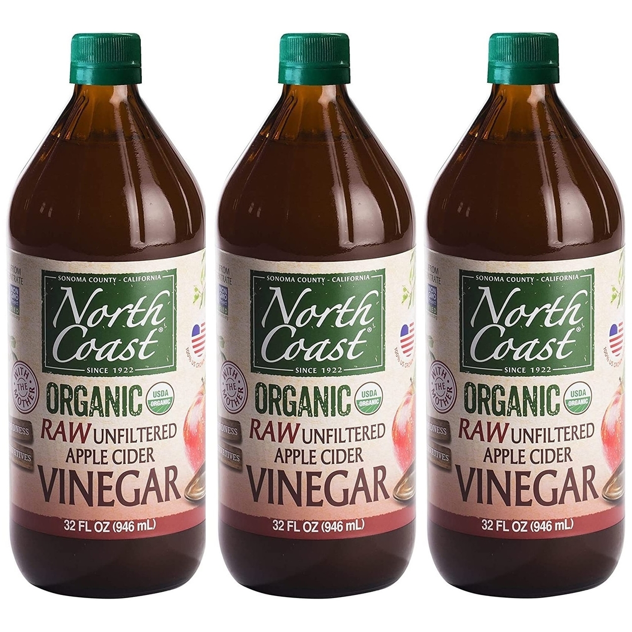 North Coast Organic Raw Apple Cider Vinegar, 32 Fluid Ounce (Pack Of 3)