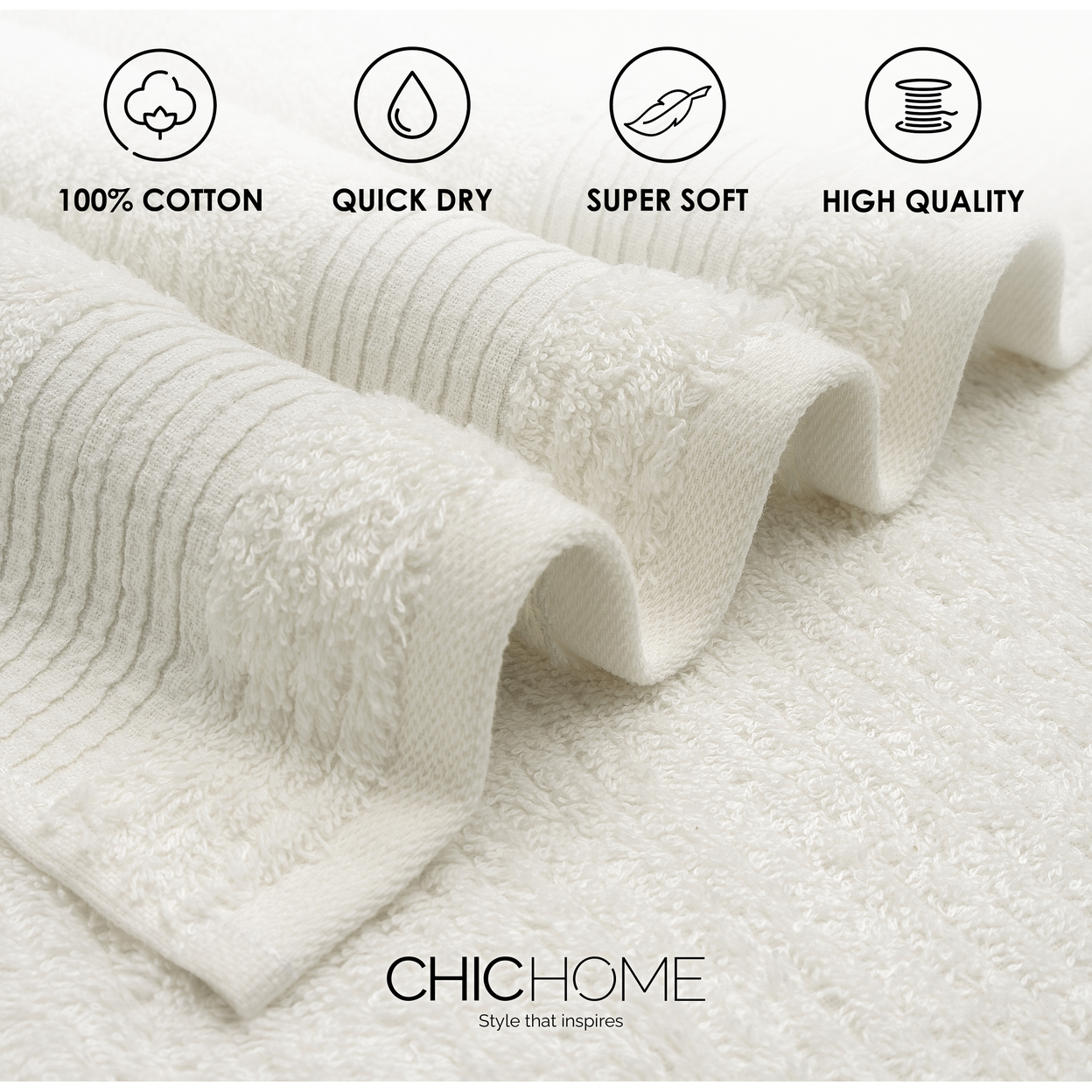 Chic Home Luxurious 3-Piece 100% Pure Turkish Cotton Bath Towels, 30 X 60, Jacquard Weave Design, OEKO-TEX Certified Set - Beige